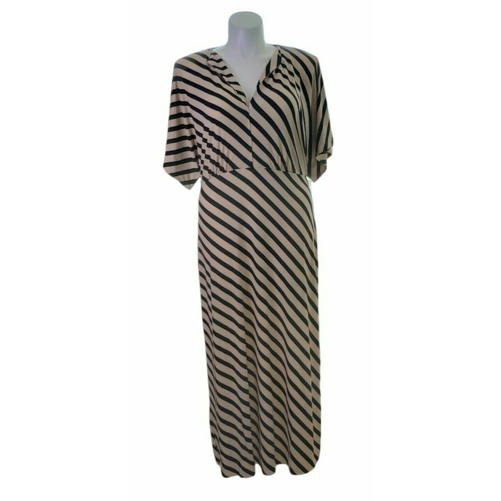 Roaman's Women's Maxi Dress Beige and Black Stripes Size 12 New without Tags